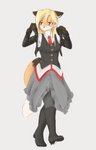 anthro blonde_hair breasts brown_eyes clothed clothing eyebrows eyelashes female hair simple_background smile solo standing white_background alasou canid canine fox mammal 2020 absurd_res digital_media_(artwork) hi_res