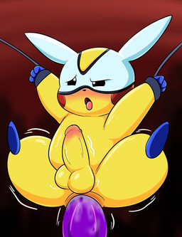 anal anal_penetration anthro balls bdsm blush captured dildo dildo_in_ass dildo_insertion erection fur genitals male mask object_in_ass open_mouth penetration penis rope sex_toy sex_toy_in_ass sex_toy_insertion solo superhero yellow_body yellow_fur tepigfan101 nintendo pokemon pikachu_hero generation_1_pokemon pikachu pokemon_(species) 2022 digital_media_(artwork) hi_res
