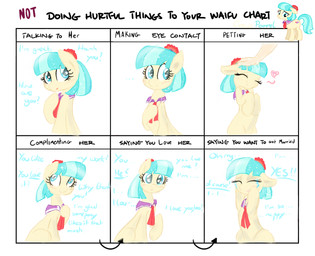 blue_eyes blue_hair blush bodily_fluids chart crying ellipsis female hair heart_symbol love multicolored_hair necktie simple_background smile tears tears_of_joy text two_tone_hair white_background wide_eyed unknown_artist friendship_is_magic hasbro my_little_pony waifu_chart coco_pommel_(mlp) earth_pony equid equine horse mammal pony comic english_text meme