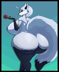 anthro areola big_breasts big_butt big_tail biped black_areola black_border black_nipples black_nose blue_body blue_fur blue_hair border breasts butt curvy_figure dipstick_tail exclamation_point female flower fluffy fluffy_tail fur gloves_(marking) hair holding_flower holding_object huge_breasts huge_butt looking_at_viewer looking_back markings multicolored_body multicolored_fur multicolored_tail nipples nude plant ponytail rear_view rose_(flower) simple_background smile solo standing tail tail_markings two_tone_body two_tone_fur voluptuous wide_hips asaneman sheep_and_wolves wizart_animation simone_(sheep_and_wolves) arctic_fox canid canine fox mammal true_fox absurd_res hi_res