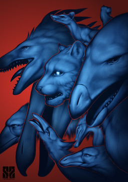 anthro beak close-up dark feathers feral fur group simple_background teeth tongue terenotun avian bird dinosaur felid feline mammal pantherine prehistoric_species reptile scalie snow_leopard digital_media_(artwork) hi_res
