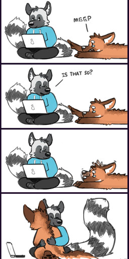 anthro biped black_body black_ears black_fur black_nose black_pawpads black_stripes blue_clothing blue_topwear brown_body brown_ears brown_fur clothing computer crossed_legs duo electronics fur glistening glistening_nose hug inner_ear_fluff laptop male markings orange_body orange_fur orange_inner_ear pawpads simple_background sitting smile striped_body striped_fur striped_markings striped_tail stripes tail tail_markings text topwear tuft white_body white_fur white_inner_ear_fluff white_stripes yookie canid canine lemur mammal maned_wolf primate ring-tailed_lemur strepsirrhine 2016 absurd_res dated english_text hi_res