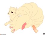 9_tails animal_genitalia animal_penis anus balls blush butt canine_genitalia canine_penis disembodied_penis duo erection feral fur genitals humanoid_genitalia humanoid_penis knot lying male male/male multi_tail on_side orange_body orange_fur paws penis simple_background tail text white_background senz nintendo pokemon generation_1_pokemon mammal ninetales pokemon_(species) absurd_res hi_res url