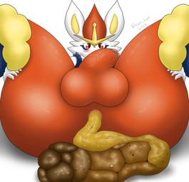 anthro anus balls blush butt butt_focus feces feces_in_ass feces_on_ground feces_pile genitals humanoid_genitalia humanoid_penis leg_grab looking_at_viewer looking_forward lying male multicolored_body on_back penis pooping pooping_on_floor red_body red_eyes solo spread_legs spreading vein veiny_penis white_body drain_scat nintendo pokemon cinderace generation_8_pokemon lagomorph leporid mammal pokemon_(species) rabbit 2024 absurd_res hi_res