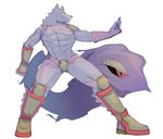 abs anthro armor boots clothing footwear fur horn leather male muscular muscular_anthro muscular_male pecs purple_body purple_fur shoes solo straps unconvincing_armor manzanaringopai manzaringopai lifewonders tokyo_afterschool_summoners bathym_(tas) canid canine canis demon mammal wolf hi_res