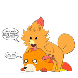 ambiguous_gender animal_genitalia animal_penis black_nose bodily_fluids canine_genitalia canine_penis cheek_tuft cum cum_on_face cum_on_ground cum_on_snout cumshot curled_tail dialogue dipstick_ears dipstick_tail ear_markings ears_down ejaculation empty_eyes erection facial_tuft fangs feral fur genital_fluids genitals hand_on_own_penis hand_on_penis head_tuft humiliation knot knotted_penis lying male male/ambiguous male_feral markings masturbation multicolored_body multicolored_ears multicolored_fur on_front on_top open_mouth orange_body orange_ears orange_fur orange_tail penis penis_on_ears pink_penis pivoted_ears pointy_ears prick_ears quadruped red_body red_ear_tips red_fur red_nose red_tail_tip sheath simple_background snout speech_bubble stylized_empty_eyes tail tail_markings tears teeth text thought_bubble tongue tongue_out tuft white_background electricdoghouse kirby_(series) nintendo pokemon awoofy canid canine generation_10_pokemon mammal pokemon_(species) pombon 1:1 2026 absurd_res digital_media_(artwork) english_text hi_res