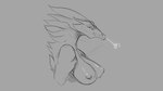 16:9 2018 4k absurd_res anthro big_breasts breasts breath bust_portrait digital_drawing_(artwork) digital_media_(artwork) dragon female grey_background hi_res monochrome mythological_creature mythological_scalie mythology nipples non-mammal_breasts nude portrait scalie simple_background sketch smoke smoke_from_nose solo watsup widescreen