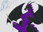 abs anthro balls big_penis black_body bodily_fluids cum ejaculation erection genital_fluids genitals horn male masturbation muscular muscular_anthro muscular_male pecs penile penile_masturbation penis purple_body solo tail wings yellow_eyes daikuhiroshiama american_dragon:_jake_long disney mythology dark_dragon_(american_dragon) dragon mythological_creature mythological_scalie scalie 4:3 hi_res