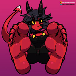 5_toes barefoot clothed clothing feet female foot_fetish hair horn humanoid_feet plantigrade red_body soles solo spade_tail tail toes yellow_sclera reathroch hellaverse helluva_boss millie_(helluva_boss) demon demon_humanoid humanoid imp mammal hi_res