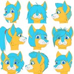 anthro blue_hair fur hair male simple_background solo yellow_body yellow_fur kiunata riley_(hunnymutt) 1:1 absurd_res digital_media_(artwork) hi_res