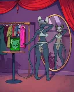 aged_up alcohol alcohol_bottle anthro beverage blue_eyes clothes_hanger clothing container cup curtains death decapitation drinking_glass female furniture glass glass_container glass_cup grey_body head_in_a_jar jar mirror nightclub prosthetic prosthetic_limb reflection robotic_head severed_body_part severed_head solo swimwear table tail two-piece_swimsuit wine_bottle wine_glass diacordst night_in_the_woods lori_meyers mammal mouse murid murine rodent 2025 4:5 absurd_res hi_res