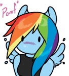 anthro anthrofied blue_body blue_feathers blue_fur blue_skin blush breasts chibi clothing daniruu equid equine feathered_wings feathers female friendship_is_magic fur hair hasbro low_res mammal multicolored_hair my_little_pony mythological_creature mythological_equine mythology pegasus pomf rainbow rainbow_dash_(mlp) rainbow_hair shirt solo tank_top topwear wing_boner wings
