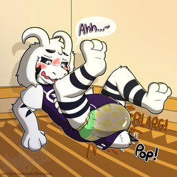 ageplay anthro blush blush_lines butt_flap clothed clothing diaper diaper_fetish feces infantilism lying male on_back onesie open_onesie pattern_diaper pooping roleplay soiled_diaper soiling soiling_diaper solo text unclean_diaper used_diaper using_diaper wearing_diaper shadyadi undertale undertale_(series) asriel_dreemurr_(god_form) bovid caprine goat mammal 1:1 hi_res