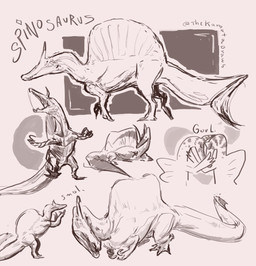 ambiguous_gender biped bipedal_feral claws duo eyes_closed feral finger_claws head_horn head_to_head horn long_neck long_tail lying on_front open_mouth sail_(anatomy) snout tail toe_claws thekamatadraws dinosaur prehistoric_species reptile saurischian scalie spinosaurid spinosaurus spinosaurus_aegyptiacus spinosaurus_mirabilis theropod multiple_images signature sketch