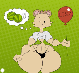 anthro balloon bottom_heavy cheek_tuft clothing crop_top crossgender curvy_figure eyelashes facial_tuft femboy food fruit fur halftone_background holding_balloon inflatable inner_ear_fluff interrobang logo looking_down male melon midriff name_on_shirt navel pattern_background plant shirt simple_background small_waist solo tan_body tan_fur text thick_thighs thong thought_bubble topwear tuft underwear watermelon wide_hips thatdawgmurray natural_habitat_shorts lisa_(natural_habitok) eulipotyphlan hedgehog mammal aliasing artist_logo artist_name digital_media_(artwork) halftone hi_res signature