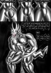 anthro clothing comic demon dragmon dragon english_text jackie_chan_adventures male monochrome muscular muscular_anthro muscular_male mythological_creature mythological_scalie mythology nipples pecs scalie shendu solo suit tail text transformation