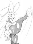 anthro anus biped clothing embarrassed feces female genitals humanoid_genitalia humanoid_pussy kick looking_at_viewer pooping pussy roundhouse_kick scatplay solo torn_clothing cheekles nintendo pokemon generation_6_pokemon lagomorph mammal mega_evolution mega_lopunny pokemon_(species) 2016 monochrome