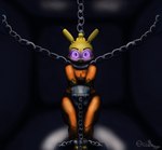 anthro arm_restraints bound chain chained chained_to_floor chained_to_wall chained_up dark_room darkness glowing glowing_eyes imprisonment male ominous prison_cell prison_uniform prisoner solo ori-doggo nintendo pokemon cosplay_pikachu_(character) sparky_(ori-doggo) generation_1_pokemon pikachu pokemon_(species) absurd_res hi_res