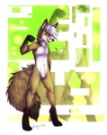 4_toes anthro biped collar feet fluffy fluffy_tail hair happy limp_wrist looking_at_viewer male nude piercing solo tail toes white_hair year yellow_eyes spacecolonie averious canid canine fennec_fox fox mammal true_fox 2013