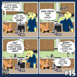 alcohol beer beverage dialogue drinking drunk fox_ears humor kitchen male speech_bubble substance_intoxication text ariesartist bird_dog canid canine canis domestic_dog fennec_fox fox hunting_dog labrador mammal retriever true_fox alpha_channel comic english_text hi_res