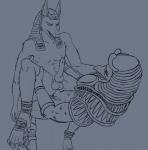 anal anthro balls claws duo erection genitals knot male male/male male_penetrated male_penetrating male_penetrating_male nipples penetration penis sex dr_lazarus_lamar egyptian_mythology middle_eastern_mythology mythology smite anubis_(smite) ra_(smite) anubian_jackal avian canid canine canis deity jackal mammal black_and_blue monochrome