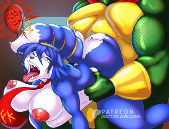 abdominal_bulge accessory ahegao balloon biceps big_breasts blue_body blue_eyes blue_fur breasts female fur gameplay_mechanics genitals inflatable looking_pleasured male male/female musclegut muscular necktie nipples orgasm_face penetration penis sex tail tongue tongue_out vaginal vaginal_penetration doctor_awesome donkey_kong_(series) nintendo star_fox king_k._rool krystal_(star_fox) canid canine fox kremling mammal scalie absurd_res hi_res