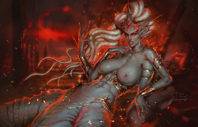abs areola big_breasts breasts female leaning lips looking_at_viewer multi_arm multi_eye multi_limb muscular muscular_female nipples pseudo_hair solo tentacle_hair tentacles tixnen blizzard_entertainment warcraft queen_azshara_(warcraft) animal_humanoid aquatic aquatic_humanoid cephalopod cephalopod_humanoid humanoid mollusk mollusk_humanoid
