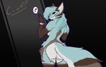 anthro arm_tuft big_tail blue_body blue_border blue_fur blue_hair border breasts butt cheek_markings cheek_tuft clothing elbow_tuft eyelashes facial_markings facial_tuft featureless_breasts featureless_crotch female fluffy fluffy_tail fur fur_markings hair head_markings inner_ear_fluff long_hair long_tail looking_at_viewer looking_back looking_back_at_viewer markings medium_breasts multicolored_body multicolored_ears multicolored_eyes multicolored_fur multicolored_tail narrowed_eyes navel pattern_background pointy_ears prick_ears rear_view seductive simple_background solo striped_body striped_fur stripes tail thick_eyelashes thick_thighs tuft white_body white_fur cynically_wolf ammy_(cynically_wolf) canid canine canis humanoid mammal wolf hi_res widescreen