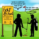 ambiguous_gender bag blood bodily_fluids clothing dialogue duo feral flag golf_club golf_tee grass hat headgear headwear plant sign silhouette text young young_ambiguous young_feral inshi fluffy_pony human mammal 1:1 spanish_text translation_check translation_request