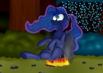 bodily_fluids burning butt butt_on_fire campfire cutie_mark feathered_wings feathers female feral fire horn pain sitting solo tears uhoh wings hot_rolls friendship_is_magic hasbro my_little_pony mythology princess_luna_(mlp) equid equine mammal mythological_creature mythological_equine winged_unicorn digital_media_(artwork)