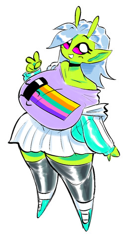 2_antennae 5_fingers antennae_(anatomy) big_breasts black_choker black_jewelry black_necklace blue_clothing blue_footwear blue_shoes bottomwear breasts choker clothed clothed_female clothed_humanoid clothing collarbone eyebrows eyelashes female female_humanoid fingers footwear gesture green_antennae green_body green_ears green_skin hair hand_gesture highlights_(coloring) huge_breasts humanoid_pointy_ears jewelry looking_at_viewer looking_up looking_up_at_viewer necklace not_furry open_mouth open_smile pointy_ears print_clothing print_shirt print_topwear purple_clothing purple_shirt purple_topwear raised_eyebrows shirt shoes simple_background skirt smile solo standing topwear v_sign voluptuous_female voluptuous_humanoid white_background white_bottomwear white_clothing white_hair white_skirt theguywhodrawsalot bit.trip bit.trip_runner commander_video valerie_(theguywhodrawsalot) alien alien_humanoid humanoid 2024 digital_media_(artwork) hi_res