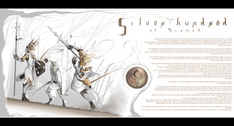 anthro armor black_bars group lore melee_weapon military polearm shield soldier spear sun trio warrior weapon kredri wretched_sun yaraga absurd_res hi_res letterbox