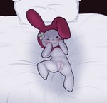 anthro bed bedroom_eyes blush butt female flower furniture genitals hood loli looking_at_viewer lying narrowed_eyes nude on_back on_bed plant pussy seductive smile solo white_body young young_anthro gaster77 onegai_my_melody sanrio my_melody lagomorph leporid mammal rabbit