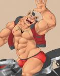 5_fingers abs anthro bare_chest biceps big_muscles biped black_claws black_hair briefs bulge claws clothed clothing fingers fur gesture hair hand_above_head huge_muscles inner_ear_fluff male motorcycle muscular muscular_anthro muscular_male navel nipples one_eye_closed open_clothing open_mouth open_topwear open_vest pecs pink_nipples pink_nose pink_tongue quads raised_arm red_clothing red_topwear red_underwear sharp_teeth sitting skimpy smile solo tan_body tan_fur tattoo teeth tongue topwear tuft underwear vehicle vest waving wink yellow_eyes thedragonred12 felid mammal hi_res