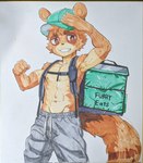 abs adolescent anthro armpit_hair biceps bodily_fluids body_hair canid canine clothed clothing hat headgear headwear hi_res leeksaltboy male mammal marker_(artwork) muscular muscular_young pecs raccoon_dog solo sweat tanuki topless traditional_media_(artwork) young