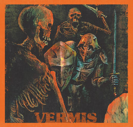 ambiguous_gender armor bone cross group headgear helmet knight melee_weapon not_furry open_mouth shield skeleton skull sword teeth text trio warrior weapon plastiboo vermis_(plastiboo) animated_skeleton human humanoid mammal undead copyright_name official_art