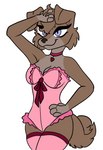 anthro breasts brown_body brown_fur bustier clothing collar female fur legwear lingerie looking_at_another multicolored_body multicolored_fur pink_clothing pink_lingerie pink_stockings pose simple_background solo stockings two_tone_body two_tone_fur white_background katanagirl chloe_(potato565) canid canine canis domestic_dog mammal pomeranian spitz 2022 absurd_res digital_drawing_(artwork) digital_media_(artwork) hi_res portrait three-quarter_portrait