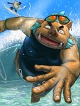 anthro belly big_belly blue_body brown_body duo eyewear humanoid_hands kemono male outside overweight overweight_male sunglasses surfboard surfing surprise water q83561965 lifewonders tokyo_afterschool_summoners ganglie_(tas) typhon_(tas) fish mammal marine shark suid suina sus_(pig) wild_boar 2024 3:4 hi_res