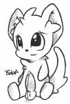 anthro balls big_eyes big_head bodily_fluids cum erection genital_fluids genitals male nude penis precum semi-anthro simple_background solo toony bakap nintendo pokemon generation_5_pokemon minccino pokemon_(species) hi_res monochrome