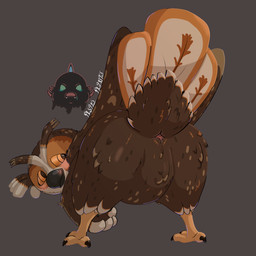 ambiguous_gender animal_genitalia anthro blush brown_body brown_feathers butt claws cloaca feathers feral genitals presenting presenting_cloaca presenting_hindquarters solo spread_legs spreading pastelpaints avian bird eared_owl long-eared_owl owl true_owl 1:1 2026 absurd_res digital_media_(artwork) hi_res male_(lore)