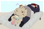 anthro bed belly big_belly big_butt butt butt_pillow duo furniture gaming humanoid_hands male moobs overweight overweight_male playing_video_game sitting sato_leone nintendo nintendo_switch xay bear felid giant_panda mammal 2023 absurd_res hi_res