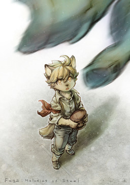 anthro clothing hat headgear headwear high-angle_view holding_clothing holding_hat holding_headgear holding_headwear holding_object kemono looking_up male open_mouth simple_background solo white_background young young_anthro young_male tatotake_mono cyberconnect2 fuga:_melodies_of_steel little_tail_bronx malt_marzipan canid canine caninu canis domestic_dog mammal 2023 hi_res japanese_description