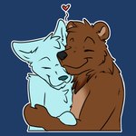 1:1 2023 anthro bear bearphones blue_background blue_body brown_bear brown_body brown_fur digital_drawing_(artwork) digital_media_(artwork) duo embrace eyes_closed flat_colors fur grizzly_bear happy heart_symbol hi_res hug male mammal neck_tuft outline peperott reaction_image side_view simple_background smile tuft ursine white_outline ych_(character)