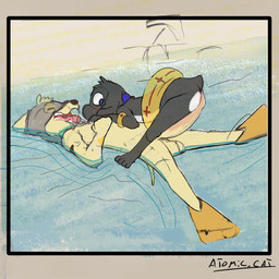 anthro balls big_penis blush blush_lines dual duo erection floating genitals long_penis male male/male nude penis pool_float young atomic_cat_nsfw canid canine cetacean dolphin felid mammal marine oceanic_dolphin orca toothed_whale 1:1 hi_res