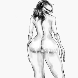 anus anus_focus big_butt black_hair bodily_fluids breasts butt butt_focus claws cum cum_on_butt curvy_figure eyeless female genital_fluids genitals hair hourglass_figure nipples nude nude_female open_mouth sharp_teeth small_waist snout solo standing teeth thick_thighs tongue vulva wide_hips derikdrawsmonsters samantha_(derikdrawsmonsters) humanoid monster absurd_res black_and_white digital_media_(artwork) hi_res monochrome shaded