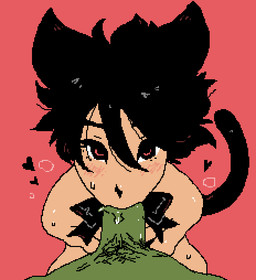 ambiguous_gender black_hair duo erection femboy genitals hair looking_at_viewer male male/ambiguous oral penis pink_background sex simple_background solo_focus drawer_(artist) drawersden anon animal_humanoid cat_humanoid felid felid_humanoid feline feline_humanoid humanoid mammal mammal_humanoid 2016 digital_media_(artwork) pixel_(artwork)