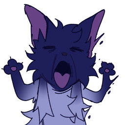 ambiguous_gender blue_body blue_fur disappearing fur open_mouth purple_body purple_fur solo telegram_sticker toony littleperrito ash_baby_(meme) warriors_(book_series) fan_character domestic_cat felid feline felis mammal 1:1 2026 hi_res meme