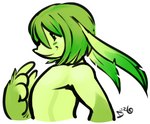 anthro green_body green_hair hair plant side_view simple_background solo white_background durg_(artist) alien elemental_creature flora_fauna signature