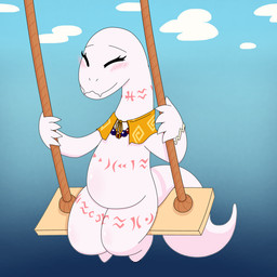 5_fingers anthro bald belly belly_markings biped blush blush_lines bracelet capelet closed_smile clothing day eyelashes eyes_closed featureless_feet feet female female_anthro fingers jewelry leg_markings markings mouth_closed neck_markings necklace orange_capelet orange_clothing orange_topwear pink_body sitting sky smile solo swing swinging tail thigh_markings topwear coffeeco conditional_dnp overlord_(series) crusch_lulu lizard lizardman lizardman_(overlord) reptile scalie 1:1 alpha_channel cel_shading digital_drawing_(artwork) digital_media_(artwork) hi_res shaded
