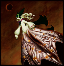 anthro black_cape black_claws black_clothing body_horror breasts cape claws clothing dark_mask eclipse eyelashes fangs female flesh flower fur green_body green_fur green_hair green_mask hair happy open_mouth pawpads pink_clothing pink_eyes pink_pawpads plant smile solo teeth halfbaked-hope nintendo pokemon generation_9_pokemon meowscarada pokemon_(species) 2024 digital_media_(artwork) digital_painting_(artwork) hi_res painting_(artwork) signature
